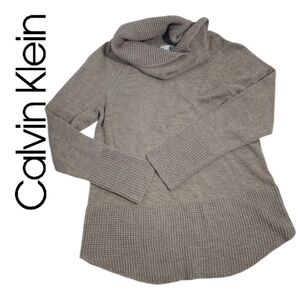 Calvin Klein Cowl Neck Mixed Knit Long Sleeve Tunic  Grey Turtleneck Sweater